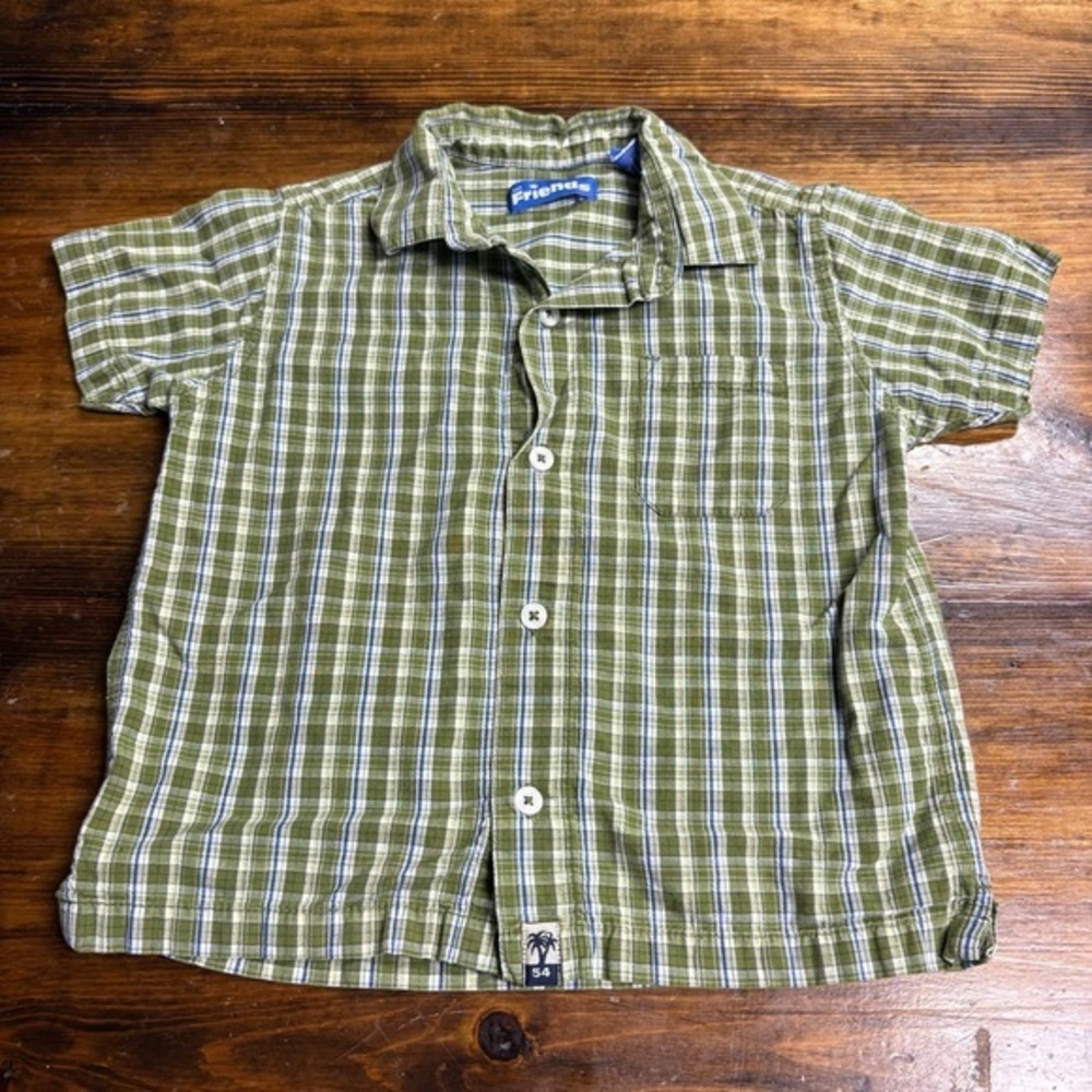 Just Friends Green Plaid Button Down Shirt Size 3T